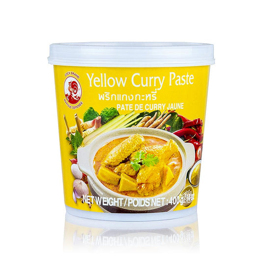 Curry Paste, gelb, Cock Marke, 400 g - authentische thailändische Zutat für köstliche Gerichte