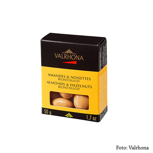 Valrhona Equinoxe Kugeln - Mandeln/Haselnüsse in Dulcey Schokolade, 50 g - Delicious gourmet chocolate balls with almonds and hazelnuts