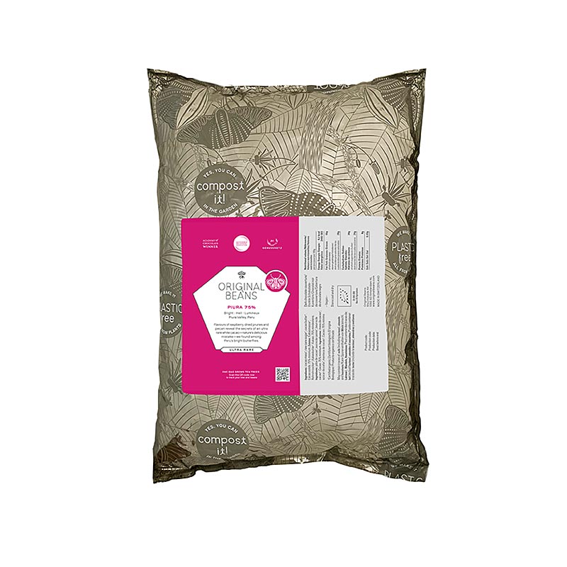 Piura Porcelana Peru 75% Bitter Couverture Callets 2kg, Original Beans, BIO - premium quality organic Peruvian chocolate for professional confectionery