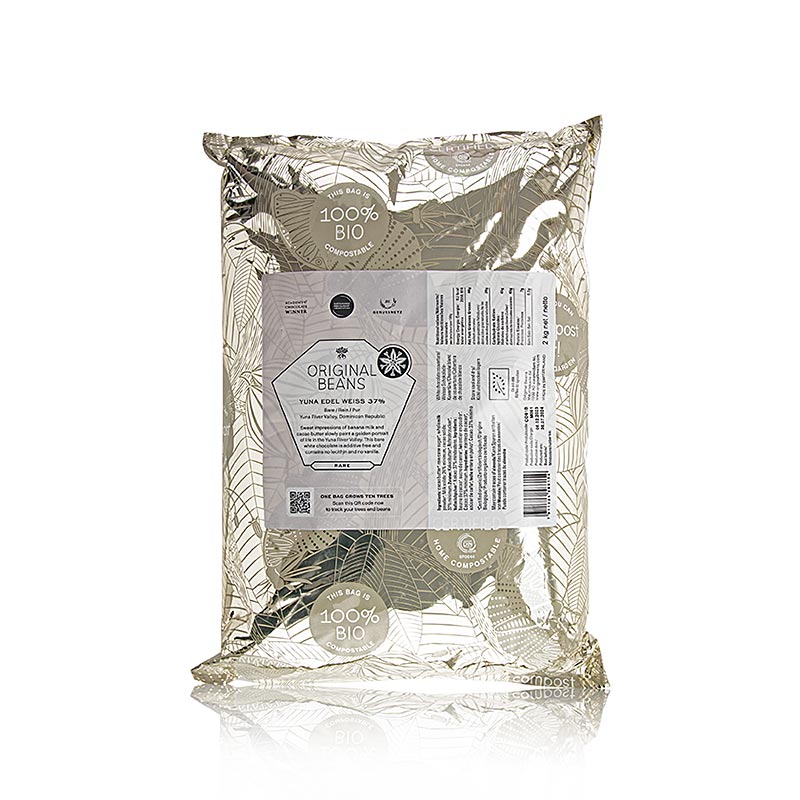 Organic 2 kg bag of Edel Weiß Dom Rep 37% White Couverture Callets from Original Beans (English)