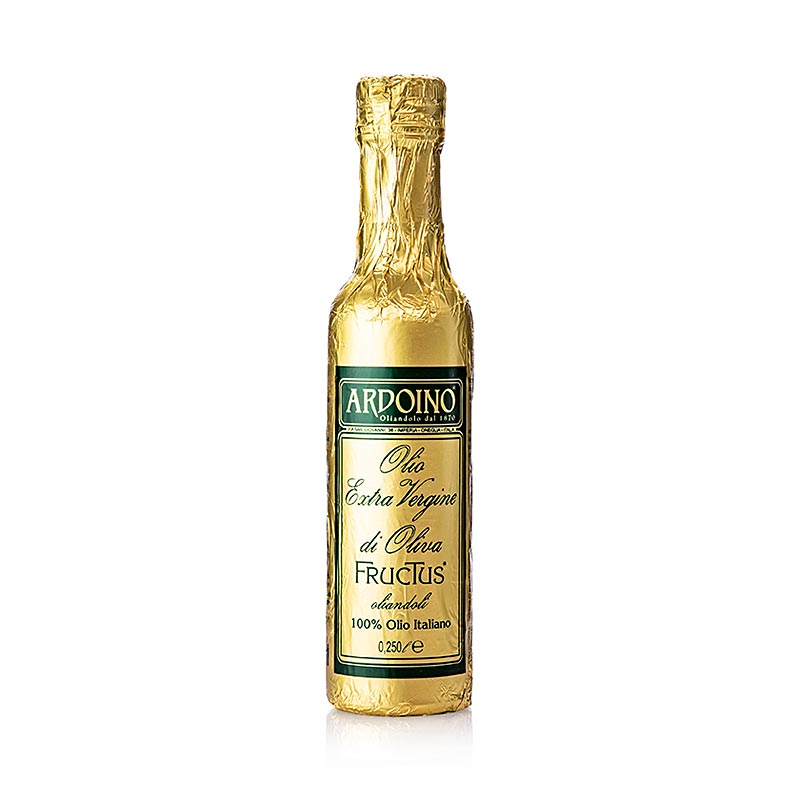 Natives Olivenöl Extra, Ardoino Fructus, ungefiltert, in Goldfolie, 250 ml - hochwertiges, ungefiltertes Olivenöl aus Italien in goldener Verpackung