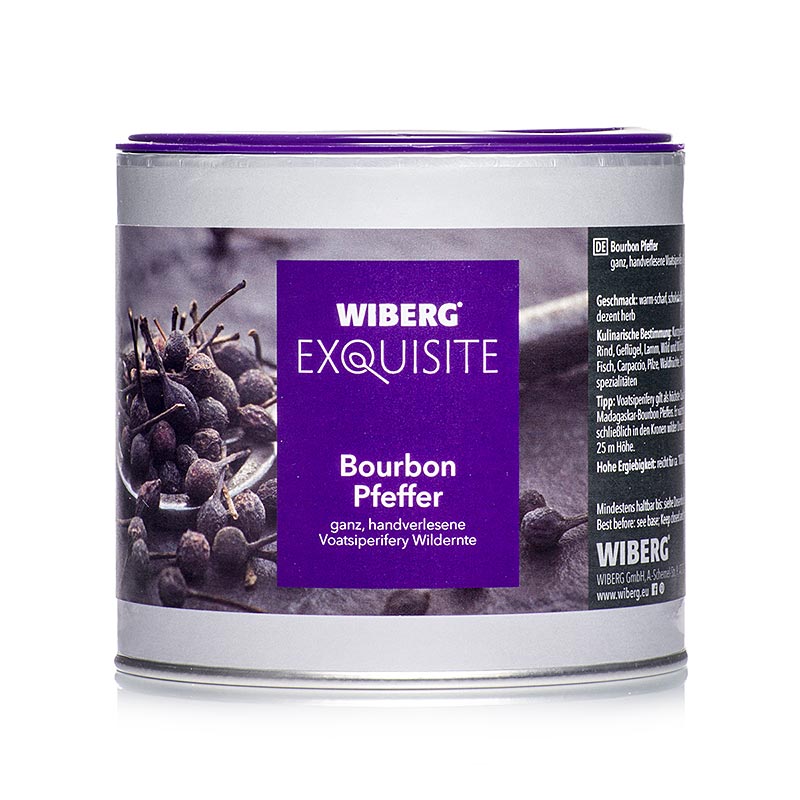 German

Alt Text: Wiberg Exquisite Bourbon Pfeffer (Voatsiperifery), ganz, 240 g - Hochwertiger Pfeffer aus Madagaskar in einer edlen Verpackung