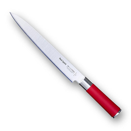 High-quality 24cm Yanagiba Sashimi knife from the Serie Red Spirit by DICK, ideal for precise slicing of fish and seafood in Japanese cuisine (English)