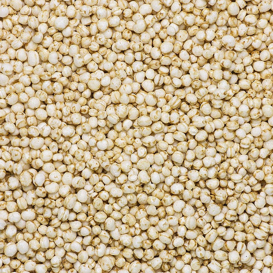 A close-up image of a 1 kg package of organic, puffed quinoa