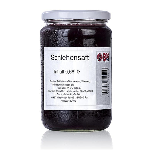 Organic and unsweetened BOS FOOD Schlehensaft (sloe juice) in a 680 ml bottle