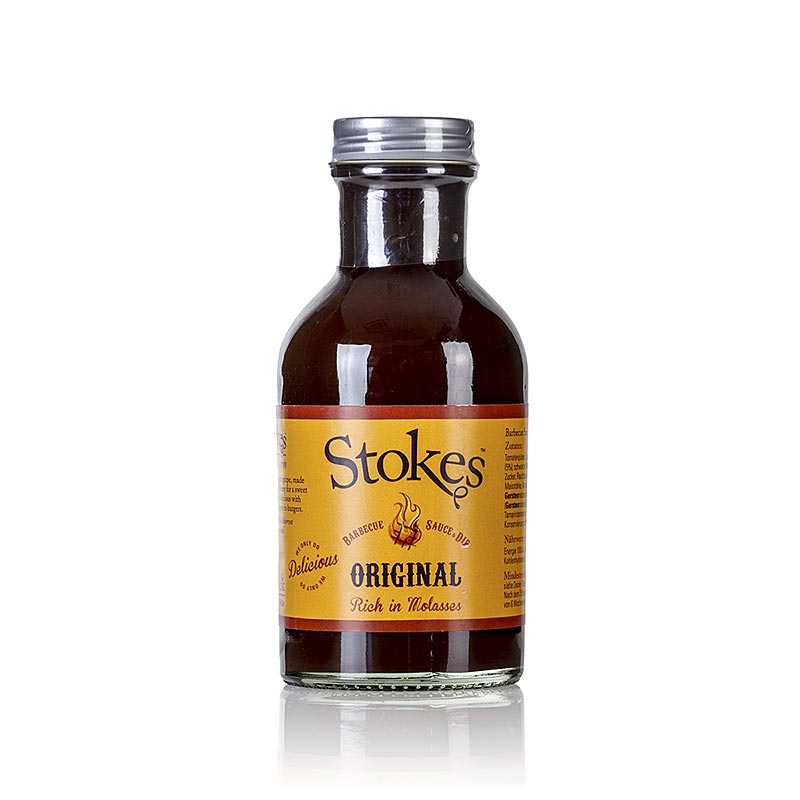 German: Eine Flasche Stokes BBQ Sauce Original, rauchig und süß, 250 ml, perfekt zum Verfeinern von Grillgerichten und als Dip für Fleisch und Gemüse