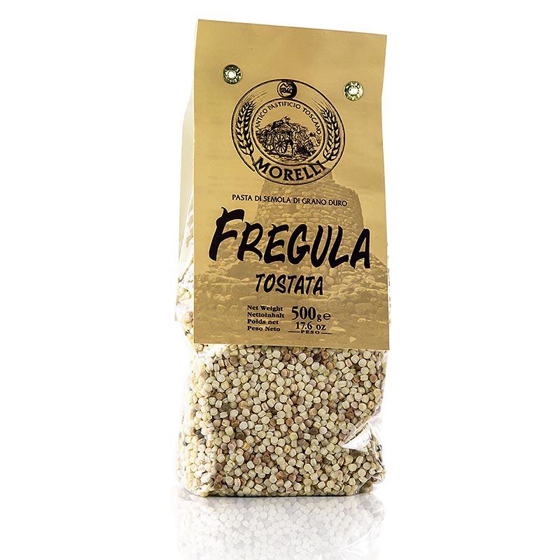 Morelli 1860 Fregula (Fregola) Tostata, mit Hartweizen, 500 g, traditional Sardinian toasted pasta made with durum wheat flour, perfect for soups and salads