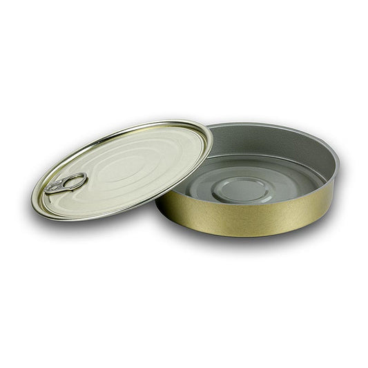 Round aluminum container with acid-resistant lid for filling, 280ml capacity, ø127x30mm dimensions, suitable for various uses