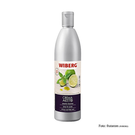 500 ml bottle of WIBERG Crema di Aceto, Limette-Grüntee, a lime green tea flavored vinegar cream, perfect for adding a tangy and citrusy twist to your dishes (English)