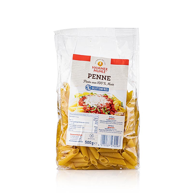 Hammermühle - Penne, aus Mais, laktose- und glutenfrei, 500 g, verpackt in einer praktischen Verpackung für eine köstliche und allergikerfreundliche Mahlzeit