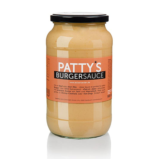 Pattys Burgersauce, kreiert von Patrick Jabs, 900 ml - Ein köstlicher und würziger Burger-Sauce in einer praktischen 900 ml Flasche