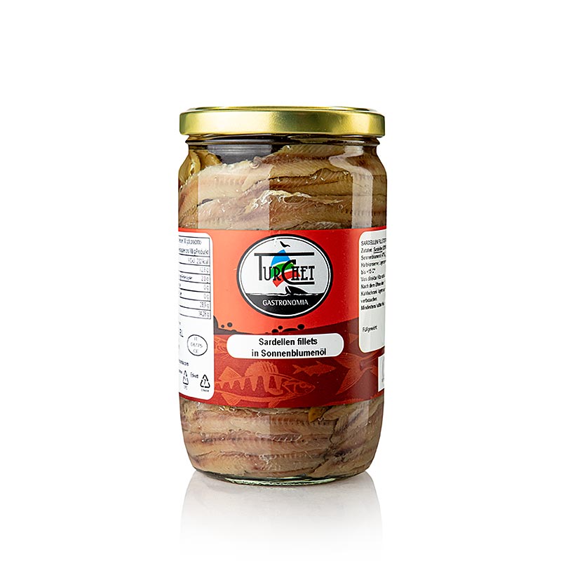 Close-up image of Sardellenfilets Filetti di Alici in Sonnenblumenöl, 700 g, a delicious and high-quality product made with sunflower oil, perfect for adding a savory and flavorful touch to your dishes