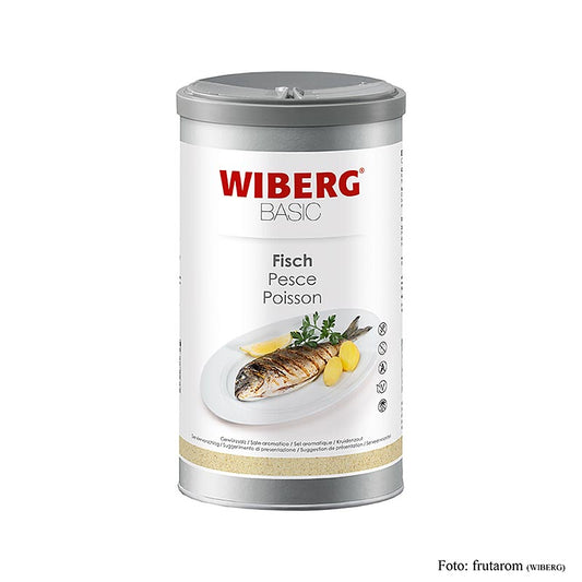 Large 1 kg container of Wiberg BASIC Fisch Gewürzsalz, a flavorful fish seasoning (English)