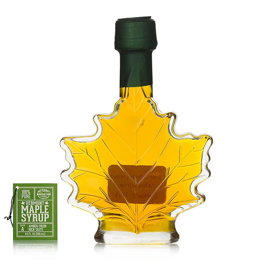 Organic Vermont 250 ml Amber Ahornsirup (Maple Syrup) in a classic glass bottle