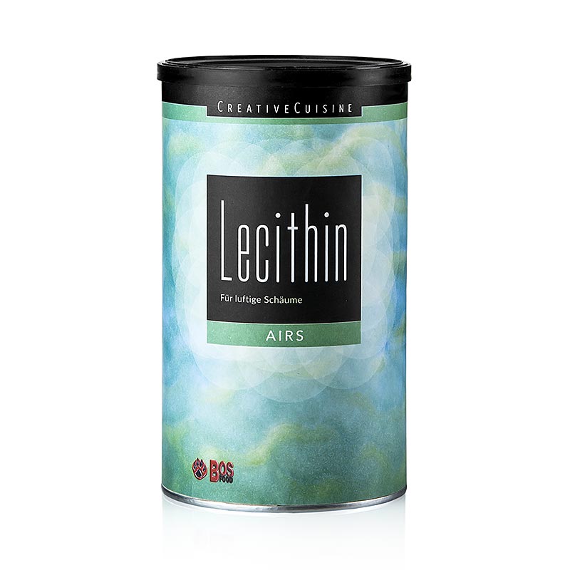 Close-up of Creative Cuisine Lecithin, 300 g product packaging with nutritional information and ingredients list, ideal for creating delicious and healthy meals (English)