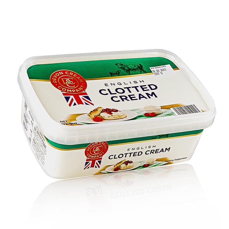 Englische Clotted Cream, feste Rahm-Creme, 55% Fett, 1 kg - Delicious and rich English clotted cream with 55% fat content in a 1 kg package (German)