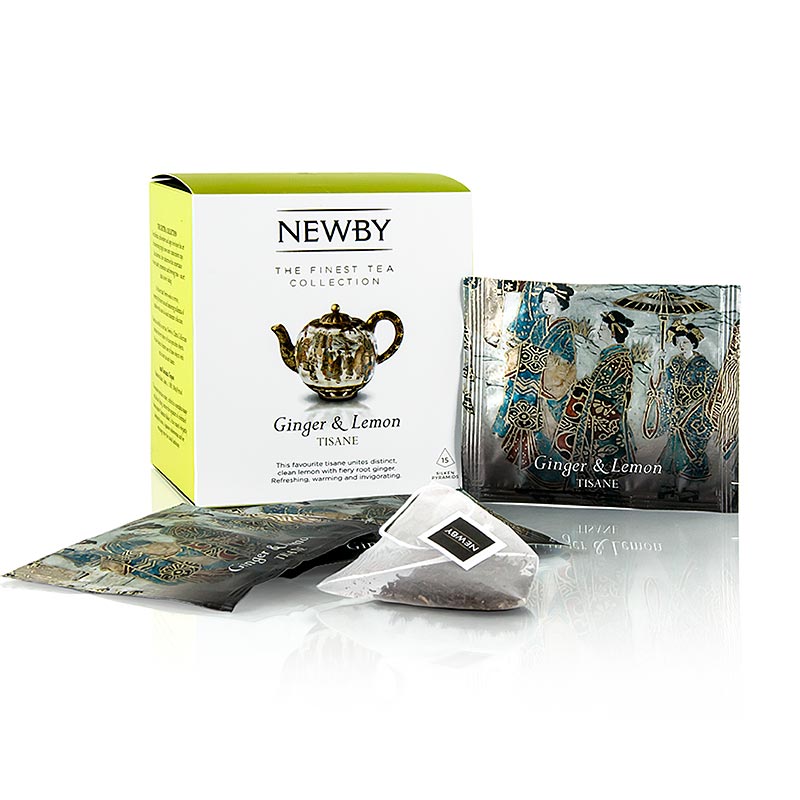 Newby Tea Ginger & Lemon Infusion, a 375g herbal tea with 15 tea bags, perfect for a refreshing and aromatic beverage