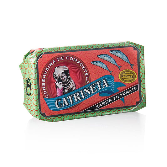 Makrelenfilets (xarda en tomate) ganz in Tomatensoße Catrineta 120g, a delicious Spanish canned product rich in tomato sauce