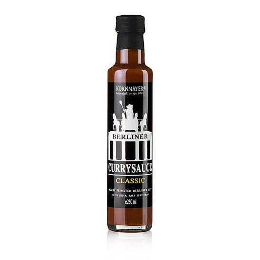 250 ml bottle of Kornmayer Berliner Currysauce, Classic, a traditional German curry sauce from Berlin (English)