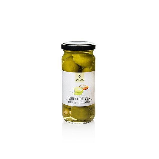 Anemos 227 g green olives without pits, stuffed with almonds, product image