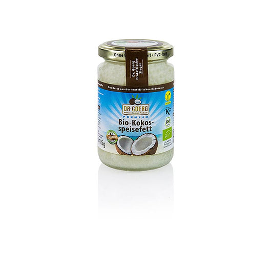 Organic Dr Goerg Kokosspeisefett in a 200 ml container for cooking and baking