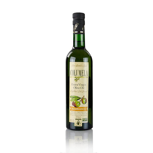 Alt text: Bottle of Natives Olivenöl Extra Columela Hojiblanca, 500 ml, high-quality extra virgin olive oil from Spain (English)