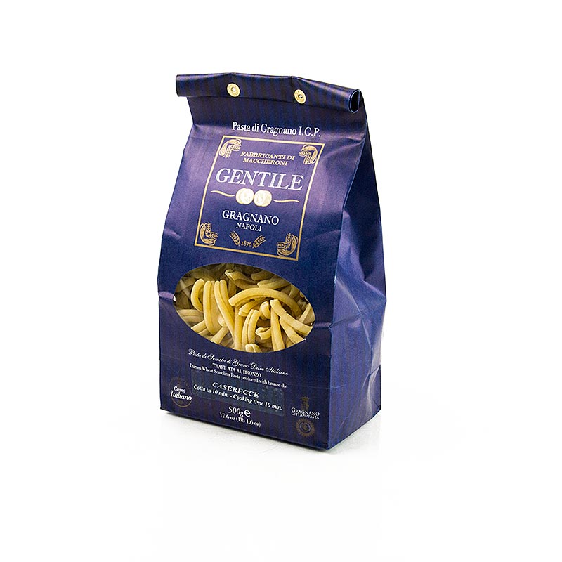 Pastificio Gentile Gragnano IGP - Casarecce, bronzegezogen, 500 g - Hochwertige traditionelle italienische Nudeln aus Gragnano, hergestellt nach alten Rezepten und mit Bronzeguss, 500 g Verpackung