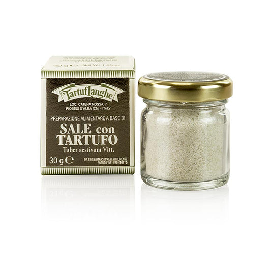 Tartuflanghe Französisches Meersalz mit Sommertrüffel, 30 g - hochwertiges Salz veredelt mit aromatischem Sommertrüffel aus Frankreich, perfekt für die Verfeinerung von Speisen