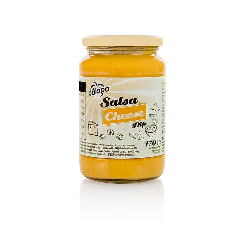 Delicious and creamy Cheese Salsa, also known as Käsesauce, Palapa, in a 470 g jar