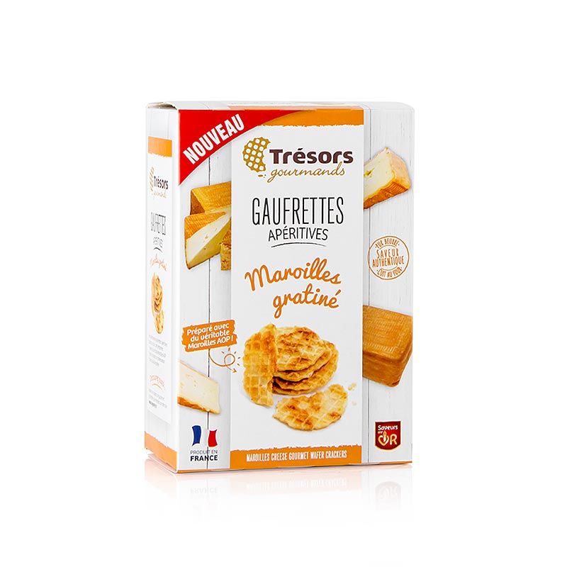 Barsnack Trésors - Gaufrettes, franz Mini-Waffeln mit Maroilles Käse, 60 g - Delicious French mini-waffles with Maroilles cheese, 60 grams, perfect for snacking