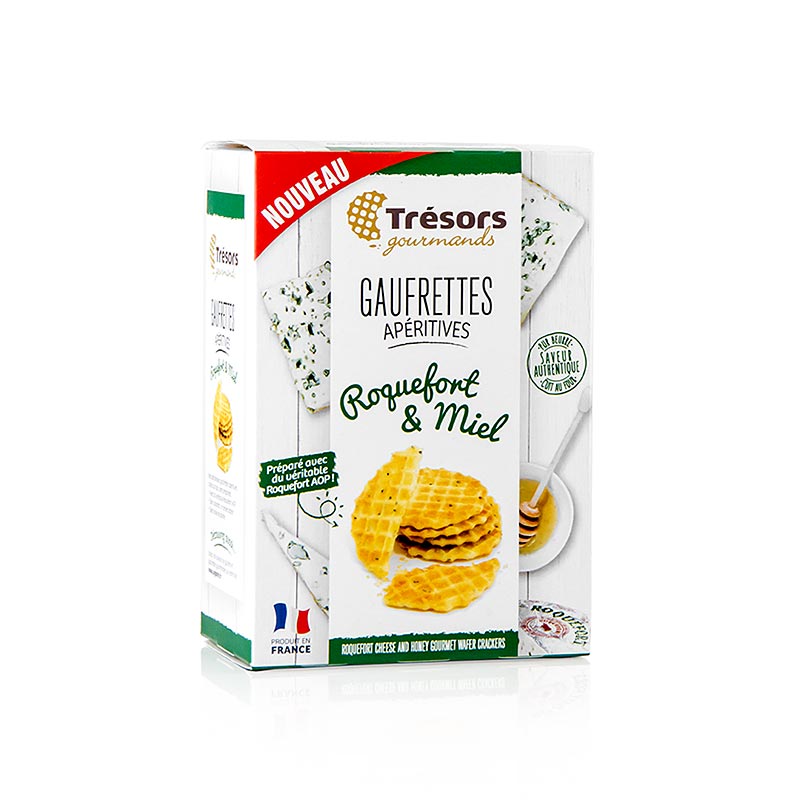 Französische Mini-Waffeln mit Roquefort-Käse und Honig, 60 g, Barsnack Trésors - Gaufrettes