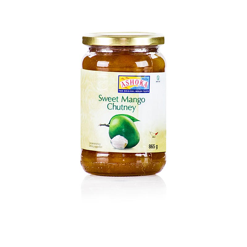 Large 865g jar of Ashoka sweet mango chutney, an authentic Indian condiment (English)