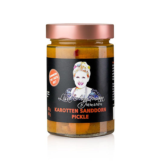 Karotten - Sanddorn Pickle, a 300 g product by Lisa Angermann, featuring a delicious and tangy combination of carrots and sea buckthorn berries, perfect for adding a burst of flavor to your meals