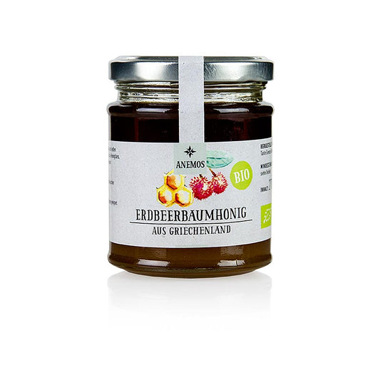 Organic ANEMOS Erdbeerbaumhonig (Strawberry Tree Honey) in a 270 g jar, natural sweetener