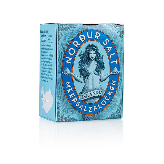 125g of NORDUR Icelandic sea salt flakes, harvested from the pure waters of Iceland (English)