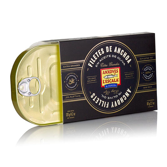 High-quality King Size L´Escala anchovy fillets in olive oil, 120g