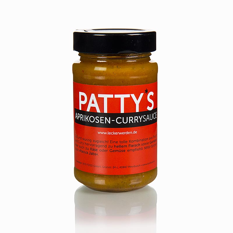 Pattys Aprikosen-Currysauce, kreiert von Patrick Jabs, 225 ml: Eine köstliche Sauce mit fruchtiger Aprikose und würzigem Curry, ideal zum Verfeinern von Gerichten