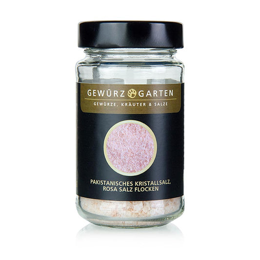 Alt text: 100g pack of Gewürzgarten Pakistani Crystal Salt, also known as Pink Salt Flakes, with natural, mineral-rich, and hand-harvested quality from the Himalayan region