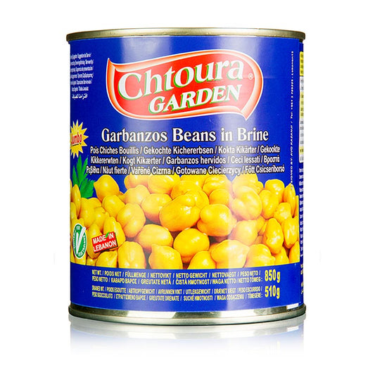 850 g of Chtoura Garden chickpeas in brine, perfect for cooking and snacking (English)