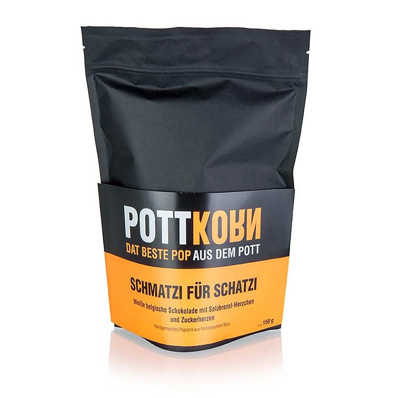 Delicious Pottkorn popcorn with white chocolate and pretzel, 150g, perfect for a sweet and salty snack