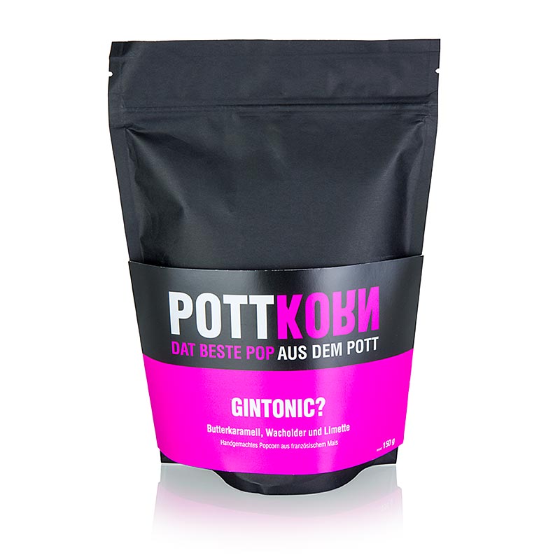 Delicious Pottkorn - GinTonic popcorn with buttery caramel, juniper, and lime, 150 g, perfect for enjoying with a refreshing gin and tonic cocktail