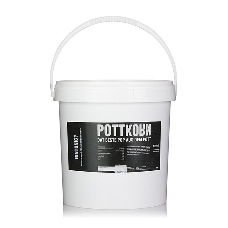 Delicious Pottkorn GinTonic Popcorn with buttery caramel, juniper, and lime flavor, 1 kg