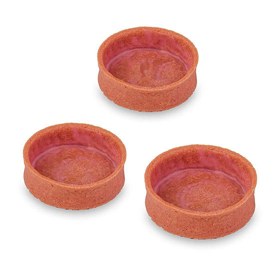 Delicious strawberry-coated dessert tartelettes, each measuring 55x17mm, in a 1kg box containing 100 pieces