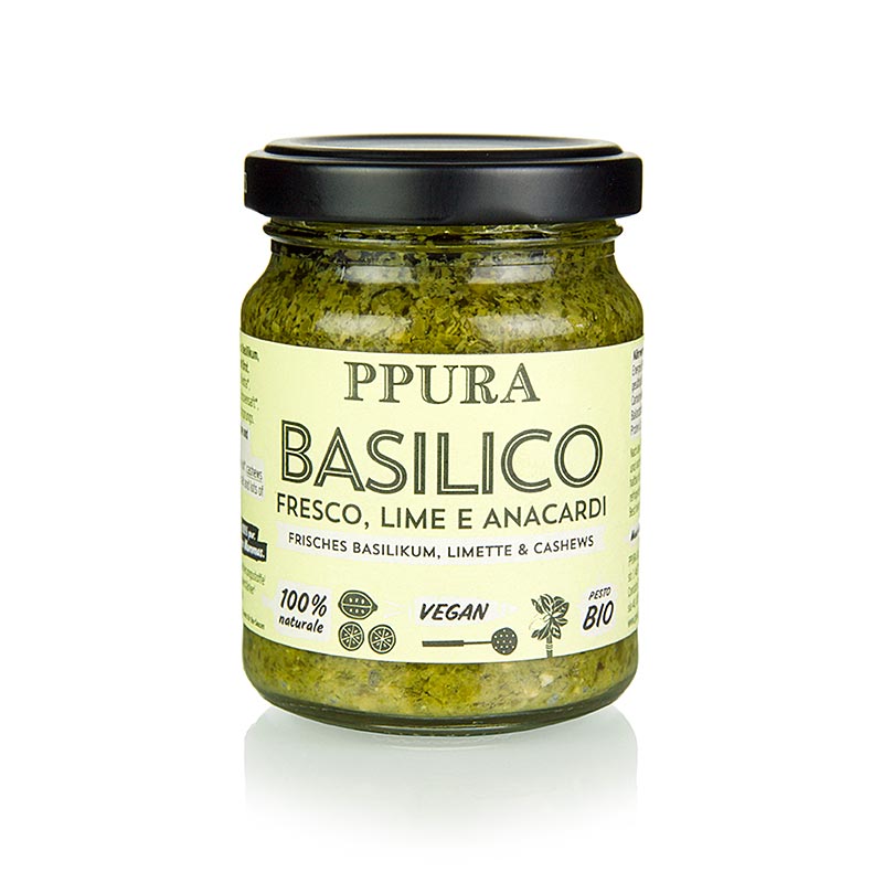 Bio veganes Pesto Basilico mit Limette und Cashewkernen in einer 120 g Verpackung