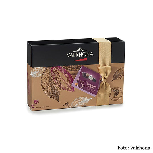 Valrhona Ballotin Sortiment, feine Pralinenmischung, 465 g, 50 St, Luxuriöse Schokoladenpralinen in einer schönen Verpackung