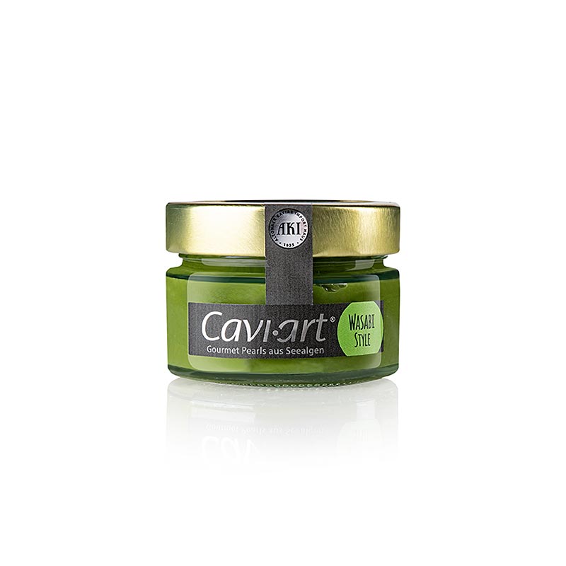 A 100g package of Cavi-Art® Algen-Kaviar with a Wasabi flavor, suitable for vegans