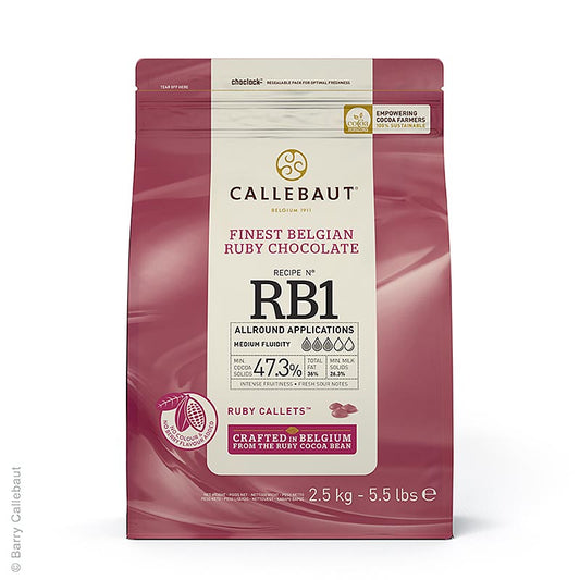 Großpackung Callebaut Ruby Rosa Schokolade in Couverture Callets, 47,3% Kakao, 2,5 kg - hochwertige Zutat für köstliche Schokoladenkreationen