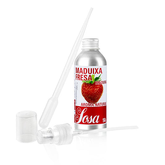 50g bottle of Sosa Aroma Natural Reife Erdbeere, a liquid strawberry flavoring (English)