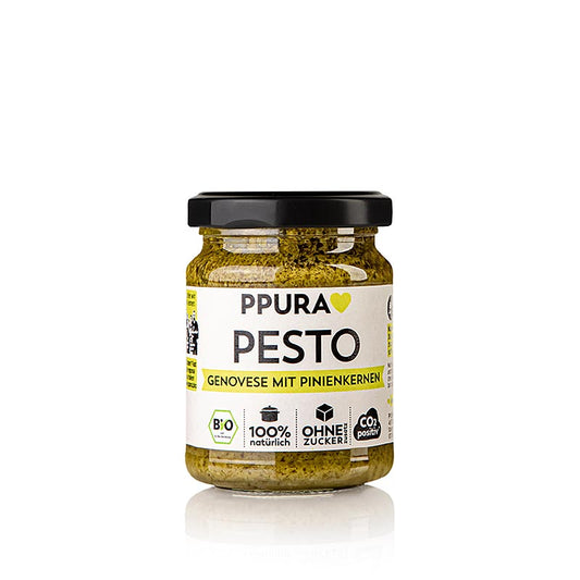 Ppura Pesto alla Genovese, mit Pinienkernen, BIO, 120 g - Ein köstliches Bio-Pesto aus Genf mit Pinienkernen, perfekt für Pasta