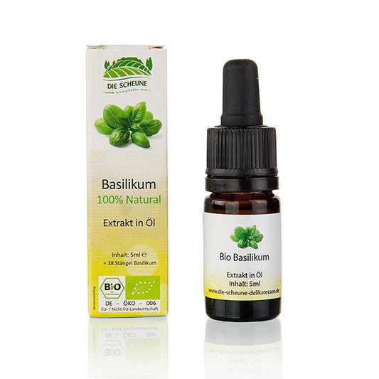 Organic 5 ml bottle of Die Scheune natural basil aroma, BIO-certified